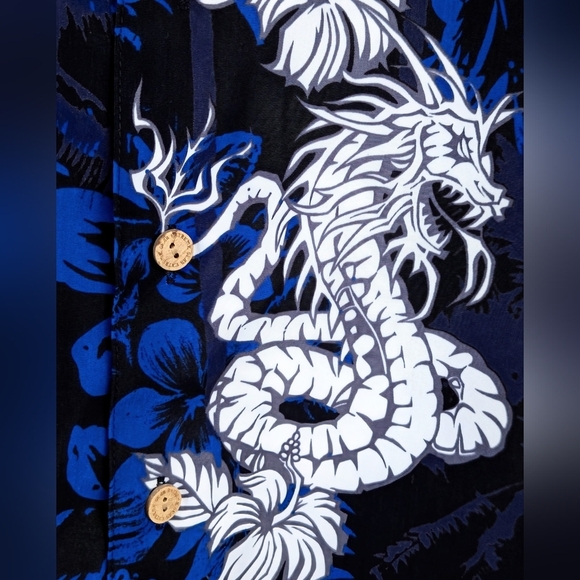 Extreme Gear Men's Blue Graphic Dragon Hawaiian Floral Button Shirt Size Medium - Picture 3 of 5